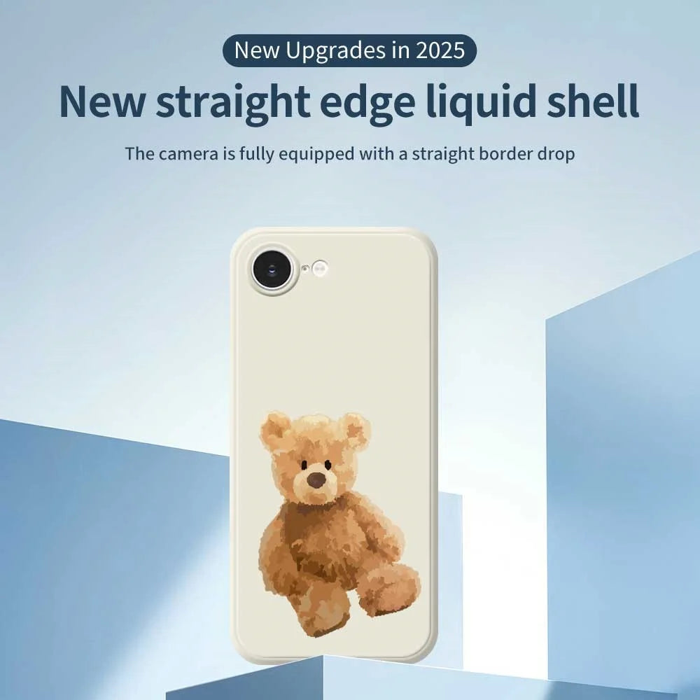 For iPhone 17e / 16e Case Brown Bear Doll Pattern Printing Straight Edge TPU Phone Back Cover - Beige - 3