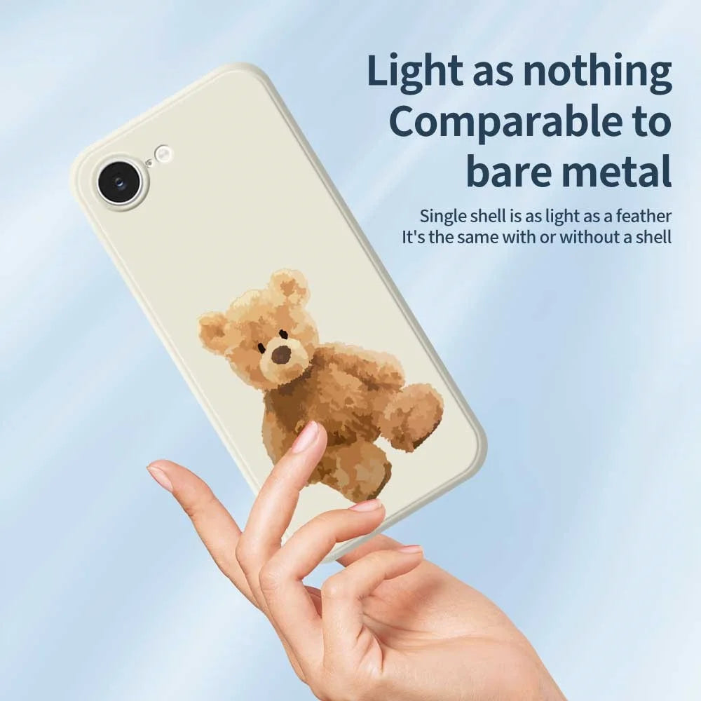 For iPhone 17e / 16e Case Brown Bear Doll Pattern Printing Straight Edge TPU Phone Back Cover - Beige - 4