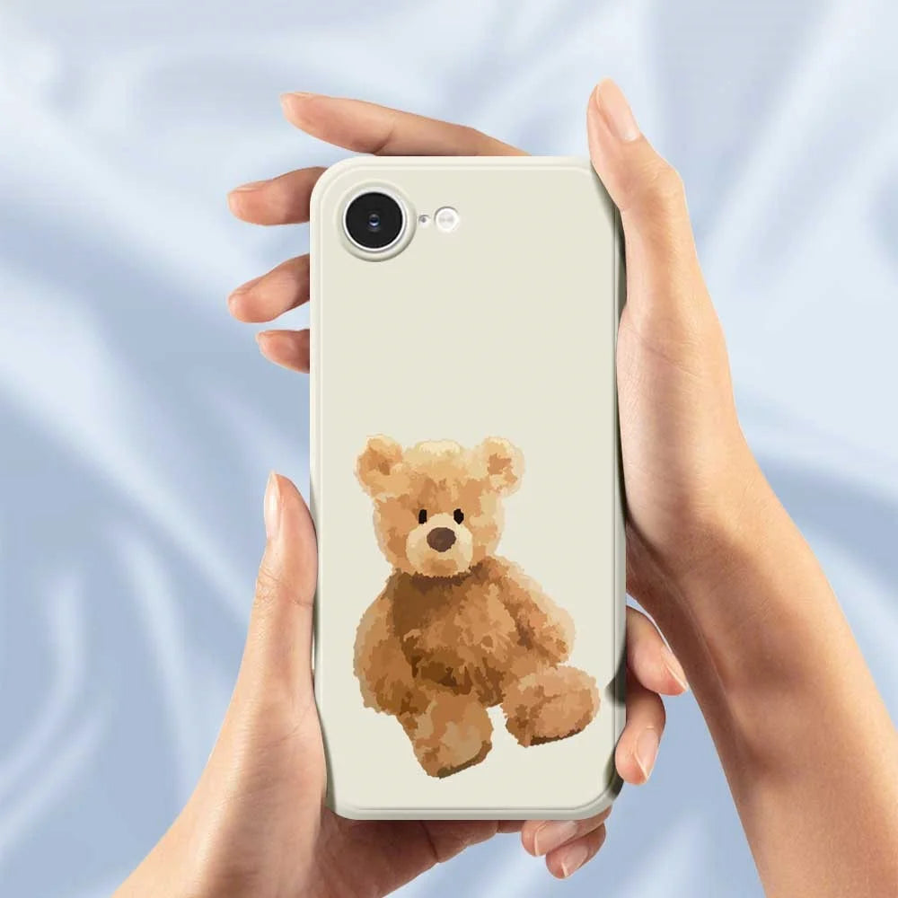 For iPhone 17e / 16e Case Brown Bear Doll Pattern Printing Straight Edge TPU Phone Back Cover - Beige - 5