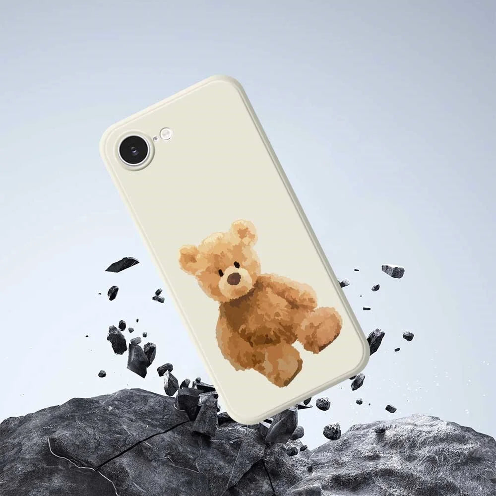 For iPhone 17e / 16e Case Brown Bear Doll Pattern Printing Straight Edge TPU Phone Back Cover - Beige - 6