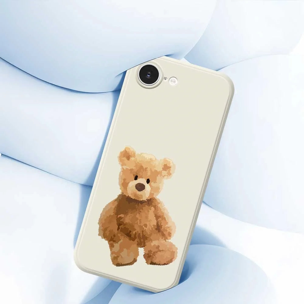 For iPhone 17e / 16e Case Brown Bear Doll Pattern Printing Straight Edge TPU Phone Back Cover - Beige - 7