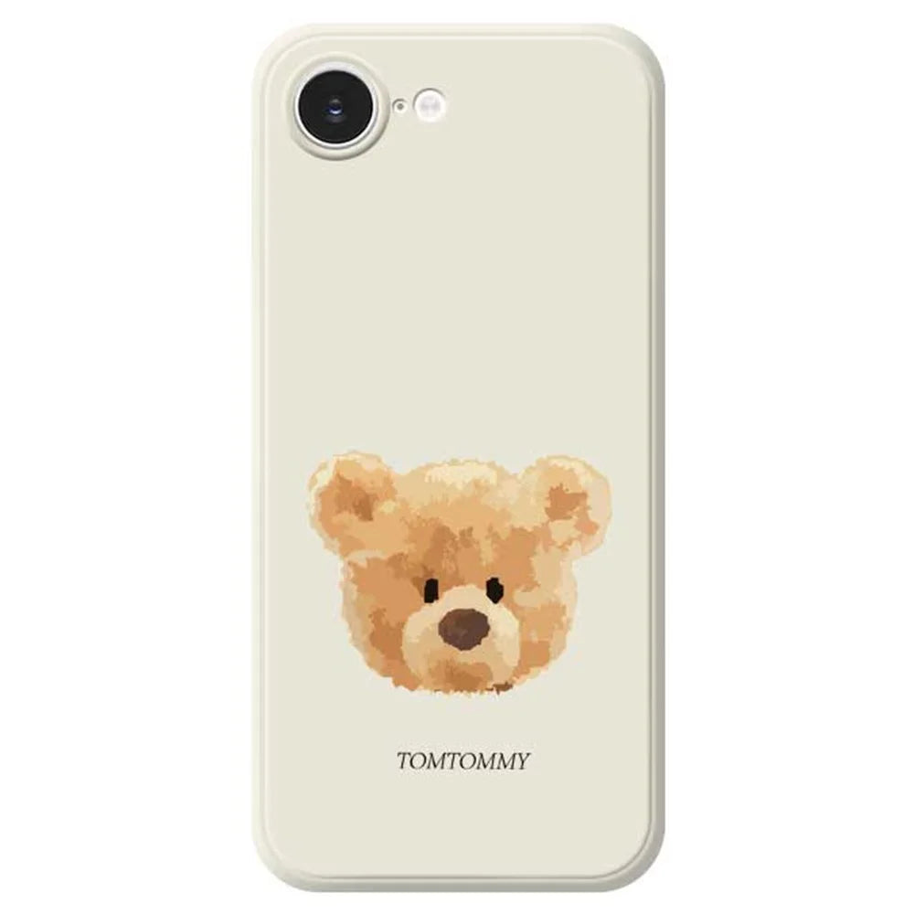 For iPhone 17e / 16e Case Brown Bear Doll Head Pattern Printing Straight Edge TPU Phone Back Cover - Beige - 1