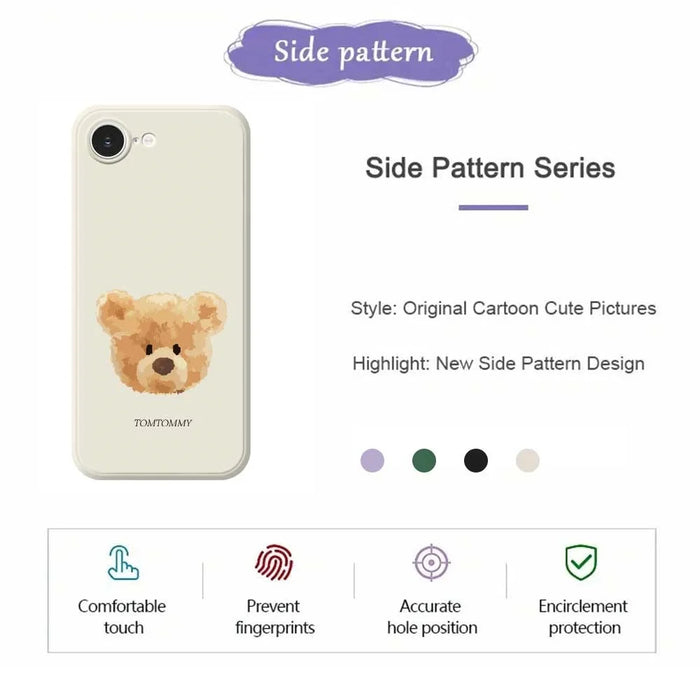 For iPhone 17e / 16e Case Brown Bear Doll Head Pattern Printing Straight Edge TPU Phone Back Cover - Beige - 2