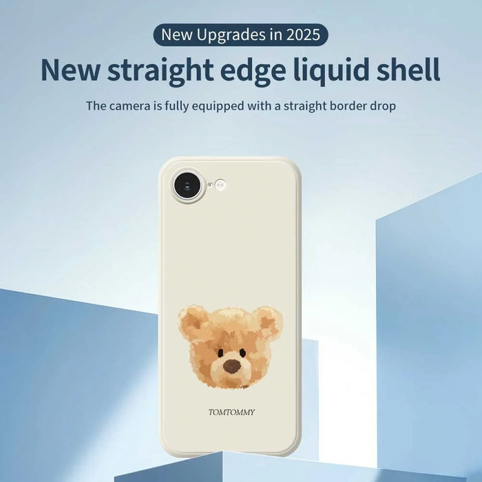 For iPhone 17e / 16e Case Brown Bear Doll Head Pattern Printing Straight Edge TPU Phone Back Cover - Beige - 3