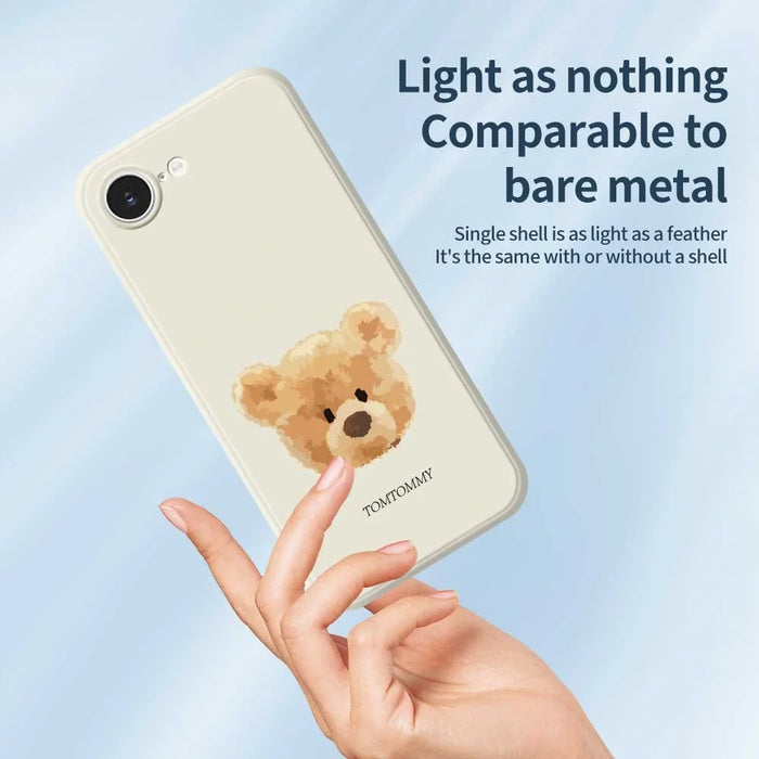 For iPhone 17e / 16e Case Brown Bear Doll Head Pattern Printing Straight Edge TPU Phone Back Cover - Beige - 4