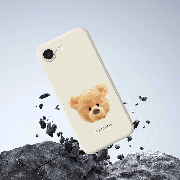 For iPhone 17e / 16e Case Brown Bear Doll Head Pattern Printing Straight Edge TPU Phone Back Cover - Beige - 5