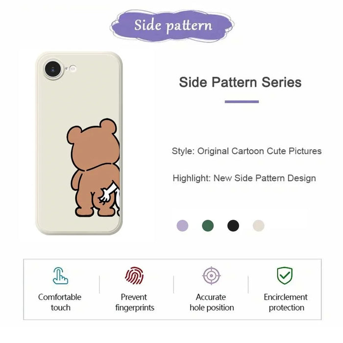 For iPhone 17e / 16e Case Pinch Bear Butt Pattern Printing Straight Edge TPU Phone Back Cover - Beige - 2