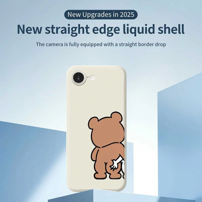 For iPhone 17e / 16e Case Pinch Bear Butt Pattern Printing Straight Edge TPU Phone Back Cover - Beige - 3