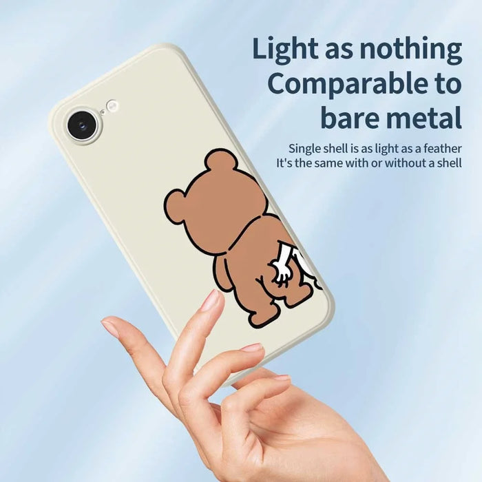 For iPhone 17e / 16e Case Pinch Bear Butt Pattern Printing Straight Edge TPU Phone Back Cover - Beige - 4
