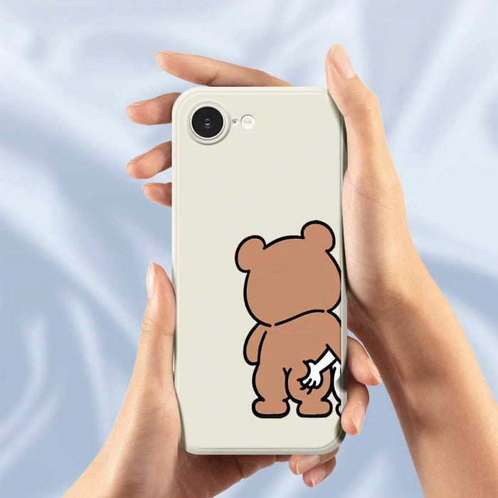 For iPhone 17e / 16e Case Pinch Bear Butt Pattern Printing Straight Edge TPU Phone Back Cover - Beige - 5