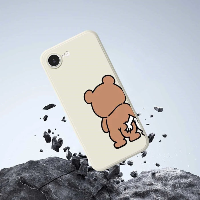 For iPhone 17e / 16e Case Pinch Bear Butt Pattern Printing Straight Edge TPU Phone Back Cover - Beige - 6