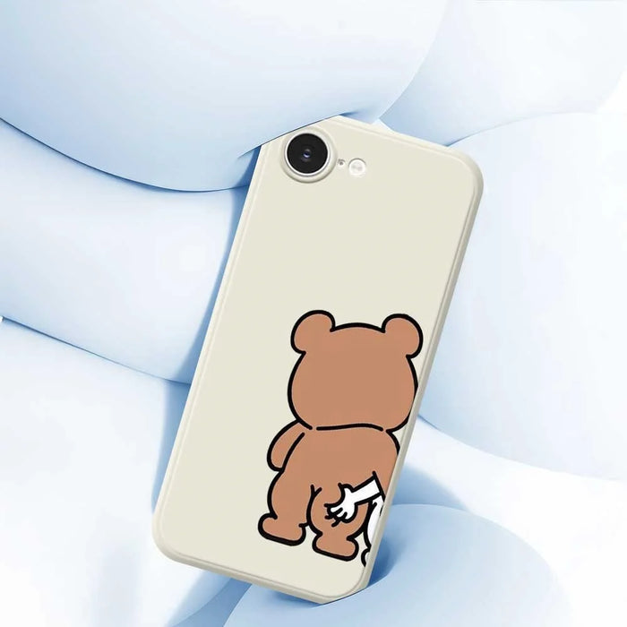 For iPhone 17e / 16e Case Pinch Bear Butt Pattern Printing Straight Edge TPU Phone Back Cover - Beige - 7