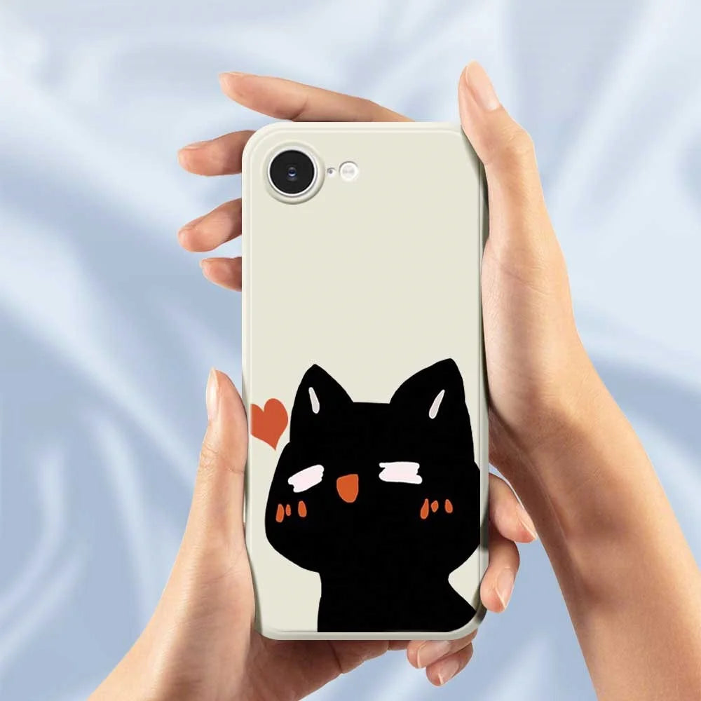 For iPhone 17e / 16e Case Cute Love Cat Pattern Printing Straight Edge TPU Phone Back Cover - Beige - 5
