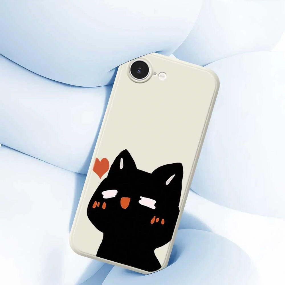 For iPhone 17e / 16e Case Cute Love Cat Pattern Printing Straight Edge TPU Phone Back Cover - Beige - 7