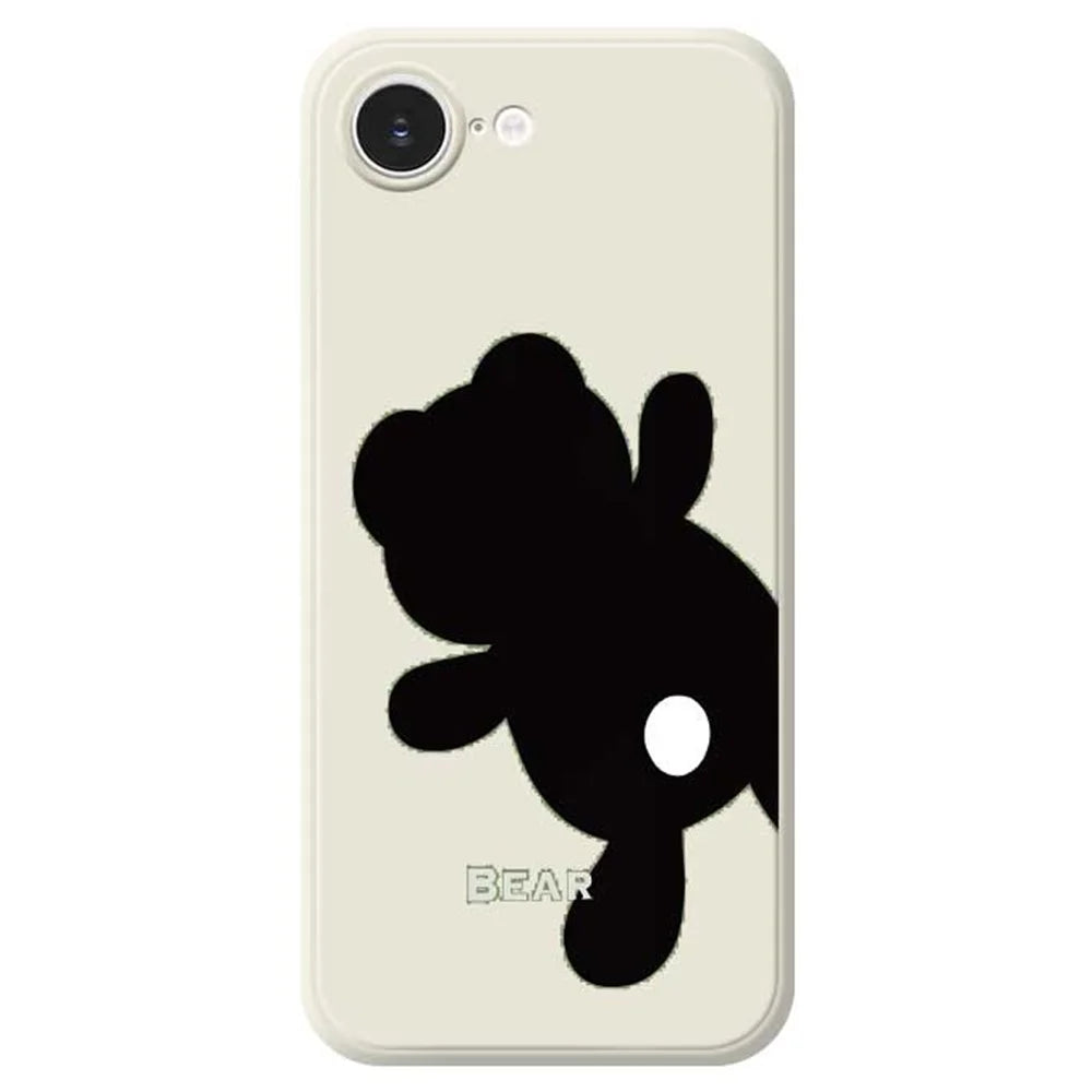 For iPhone 17e / 16e Case Black Bear Back Pattern Printing Straight Edge TPU Phone Back Cover - Beige - 1