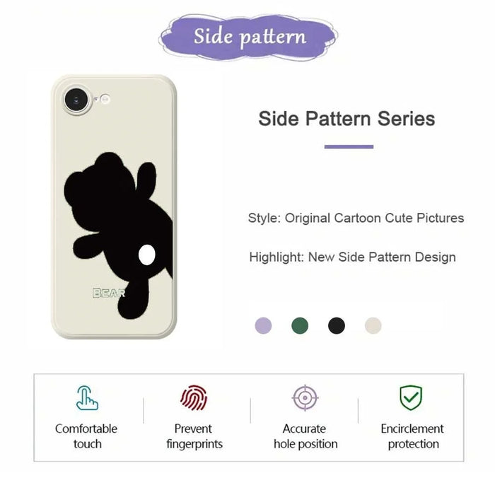 For iPhone 17e / 16e Case Black Bear Back Pattern Printing Straight Edge TPU Phone Back Cover - Beige - 2