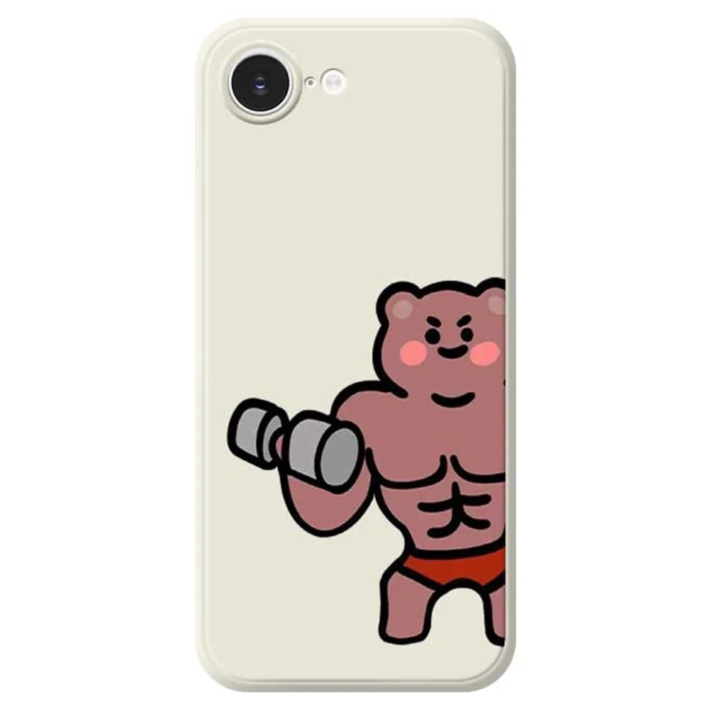 For iPhone 17e / 16e Case Muscle Bear Pattern Printing Straight Edge TPU Phone Back Cover - Beige - 1