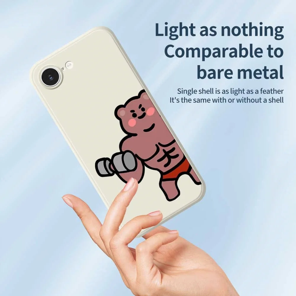 For iPhone 17e / 16e Case Muscle Bear Pattern Printing Straight Edge TPU Phone Back Cover - Beige - 4