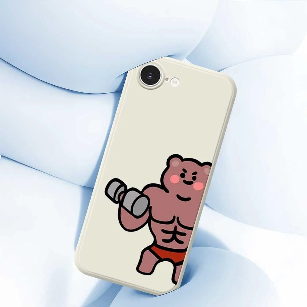 For iPhone 17e / 16e Case Muscle Bear Pattern Printing Straight Edge TPU Phone Back Cover - Beige - 7