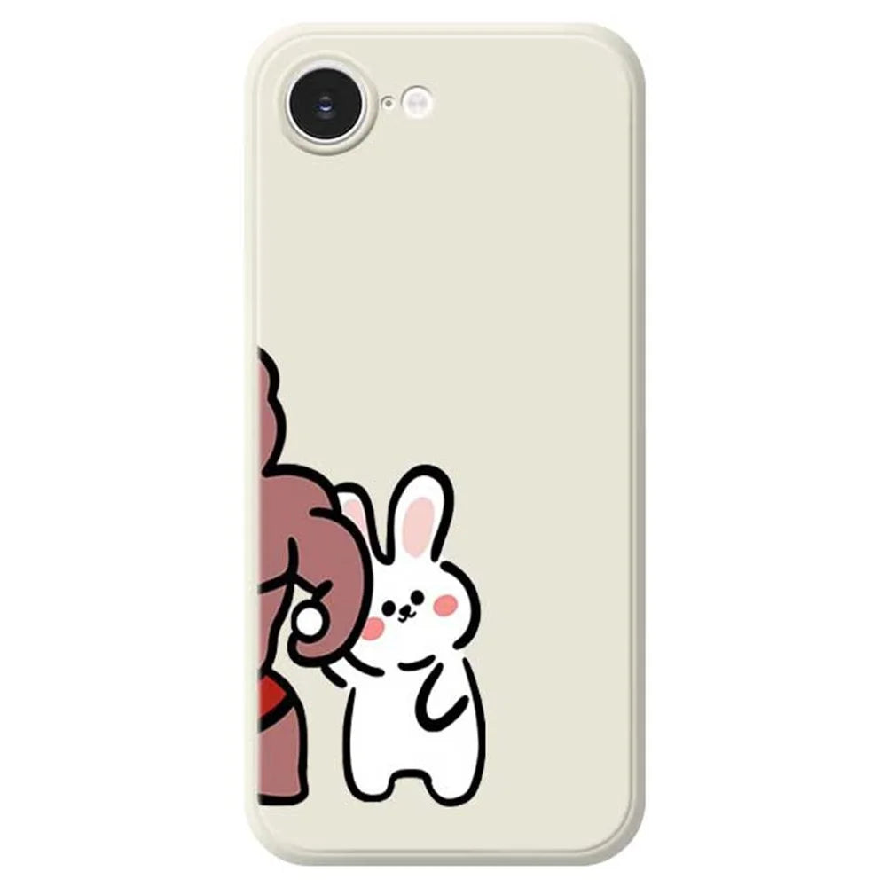 For iPhone 17e / 16e Case White Rabbit Pattern Printing Straight Edge TPU Phone Back Cover - Beige - 1
