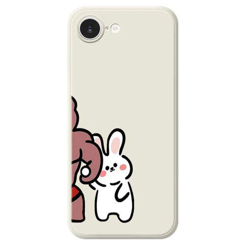 For iPhone 17e / 16e Case White Rabbit Pattern Printing Straight Edge TPU Phone Back Cover - Beige - 1