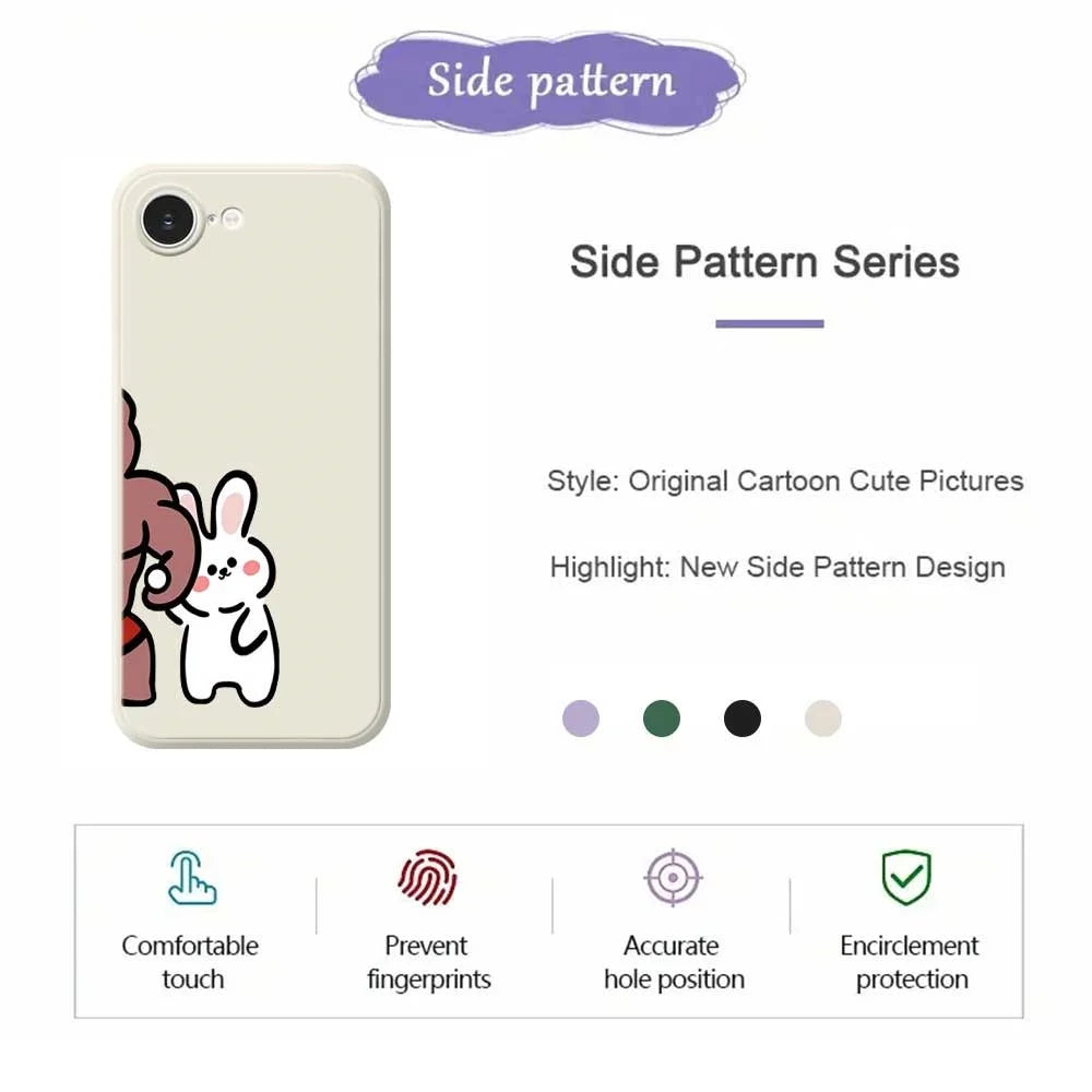 For iPhone 17e / 16e Case White Rabbit Pattern Printing Straight Edge TPU Phone Back Cover - Beige - 2