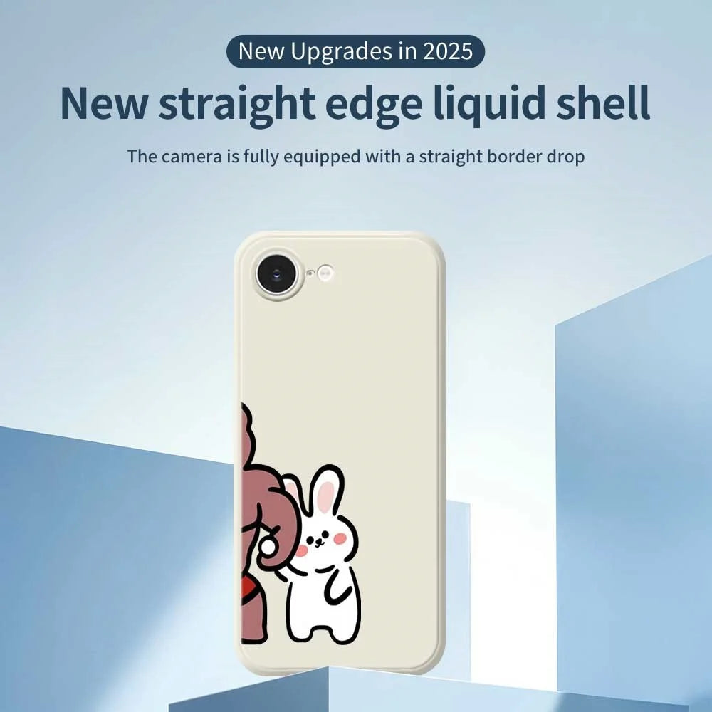 For iPhone 17e / 16e Case White Rabbit Pattern Printing Straight Edge TPU Phone Back Cover - Beige - 3