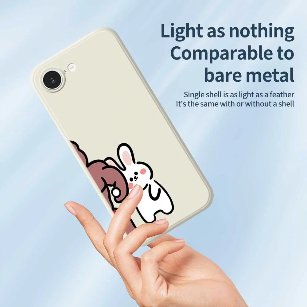 For iPhone 17e / 16e Case White Rabbit Pattern Printing Straight Edge TPU Phone Back Cover - Beige - 4