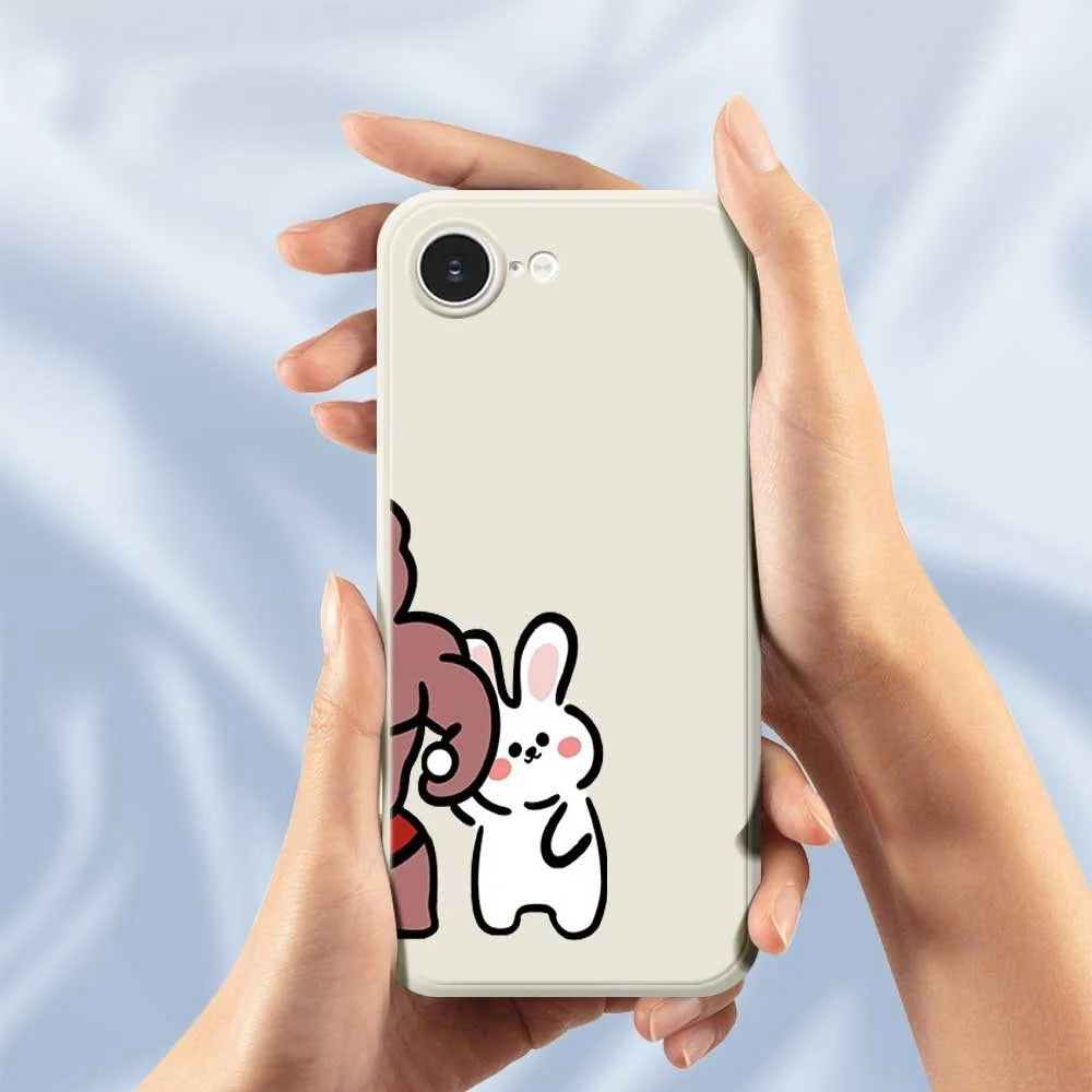 For iPhone 17e / 16e Case White Rabbit Pattern Printing Straight Edge TPU Phone Back Cover - Beige - 5