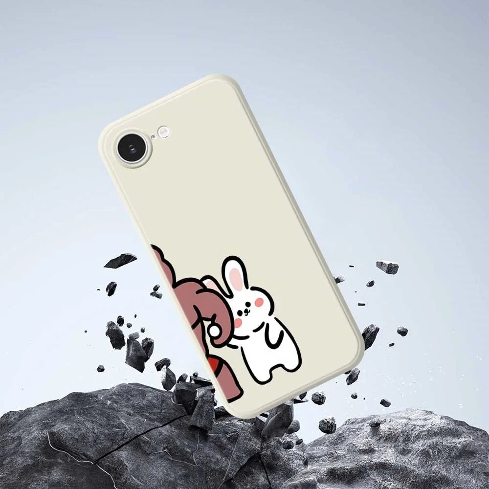 For iPhone 17e / 16e Case White Rabbit Pattern Printing Straight Edge TPU Phone Back Cover - Beige - 6