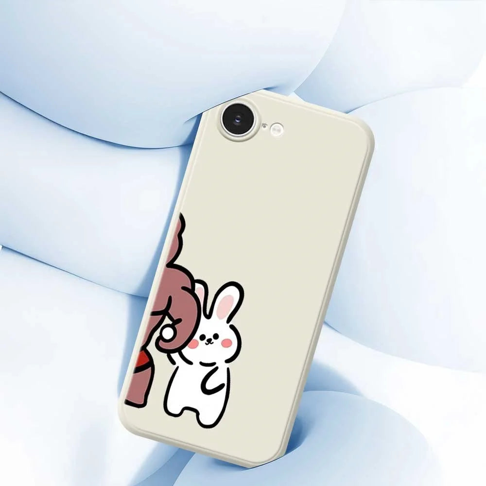 For iPhone 17e / 16e Case White Rabbit Pattern Printing Straight Edge TPU Phone Back Cover - Beige - 7