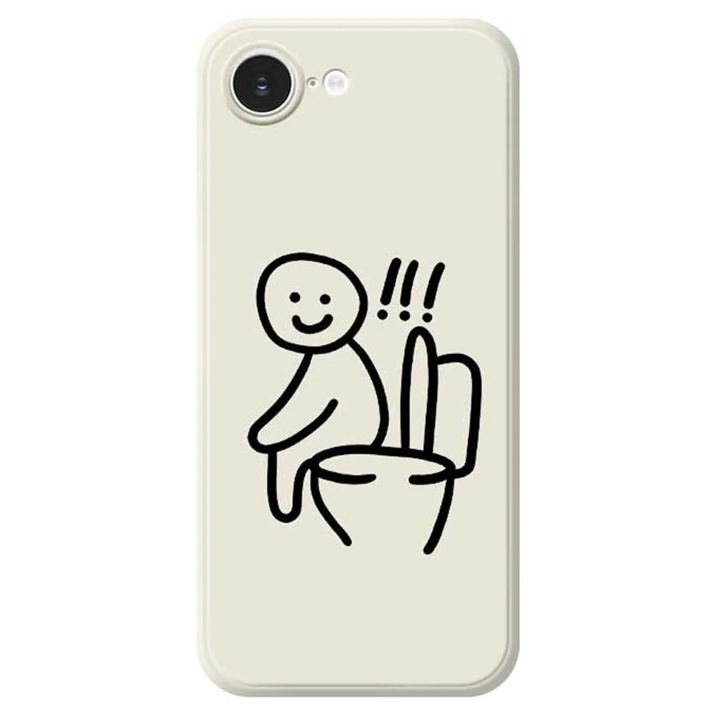 For iPhone 17e / 16e Case Sitting on the Toilet Pattern Printing Straight Edge TPU Phone Back Cover - Beige - 1