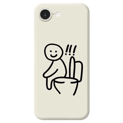 For iPhone 17e / 16e Case Sitting on the Toilet Pattern Printing Straight Edge TPU Phone Back Cover - Beige - 1