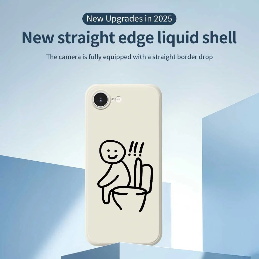 For iPhone 17e / 16e Case Sitting on the Toilet Pattern Printing Straight Edge TPU Phone Back Cover - Beige - 3