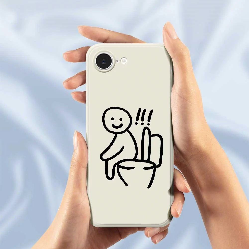 For iPhone 17e / 16e Case Sitting on the Toilet Pattern Printing Straight Edge TPU Phone Back Cover - Beige - 5
