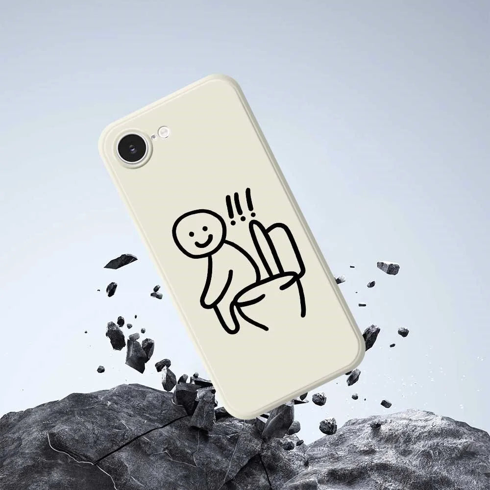 For iPhone 17e / 16e Case Sitting on the Toilet Pattern Printing Straight Edge TPU Phone Back Cover - Beige - 6