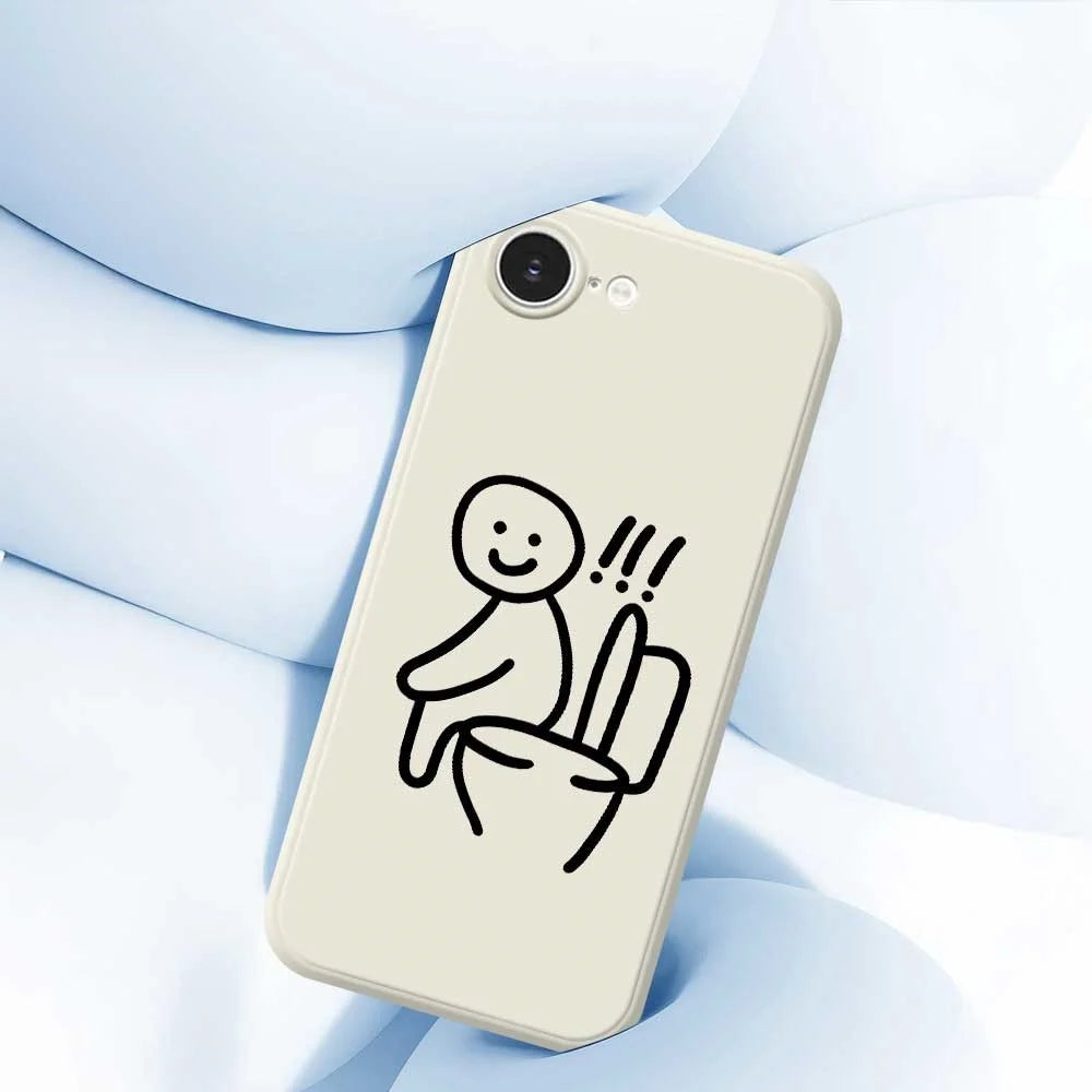 For iPhone 17e / 16e Case Sitting on the Toilet Pattern Printing Straight Edge TPU Phone Back Cover - Beige - 7