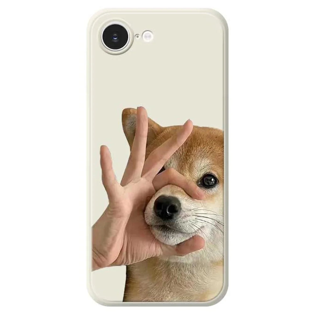 For iPhone 17e / 16e Case Pinch Dog Mouth Pattern Printing Straight Edge TPU Phone Back Cover - Beige - 1