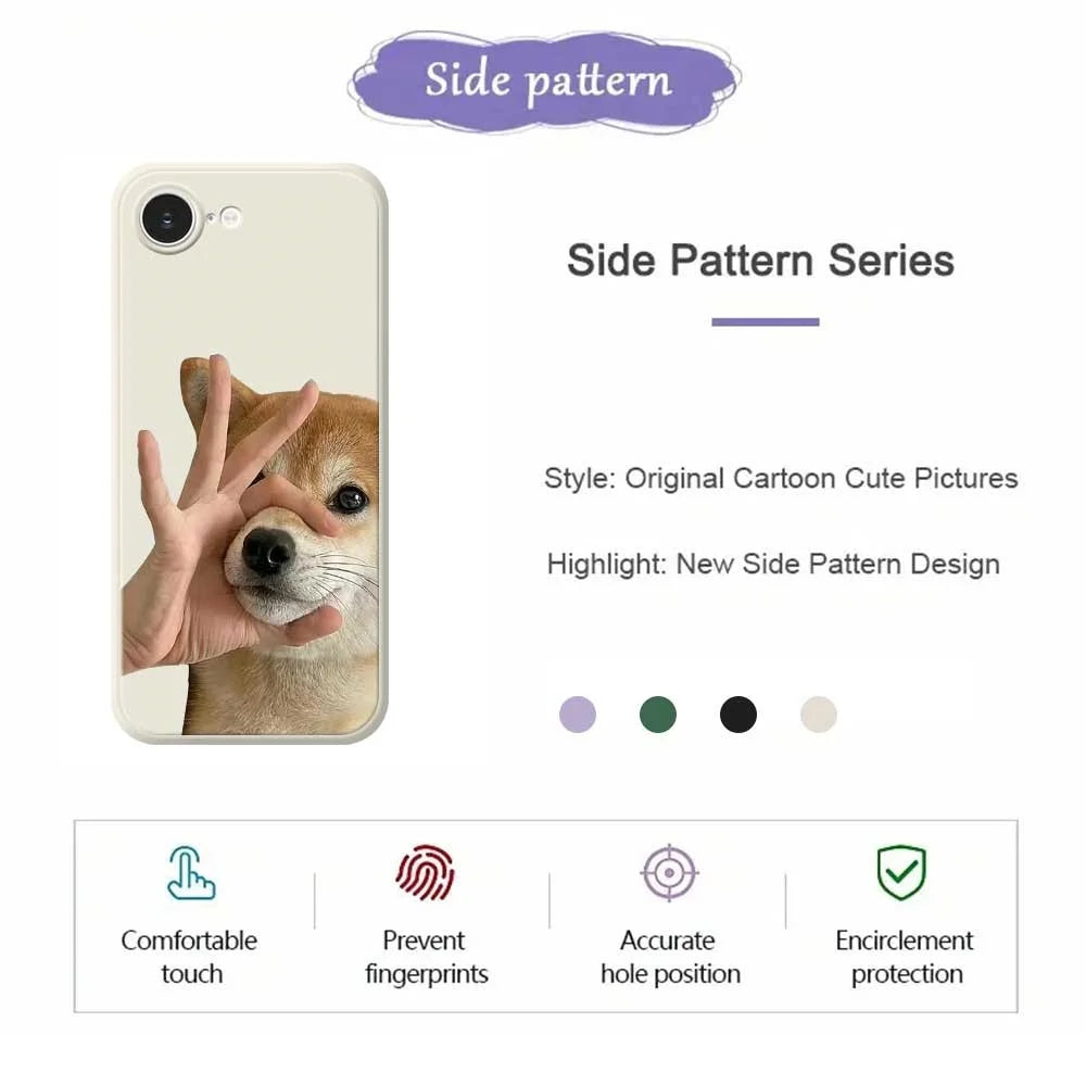 For iPhone 17e / 16e Case Pinch Dog Mouth Pattern Printing Straight Edge TPU Phone Back Cover - Beige - 2