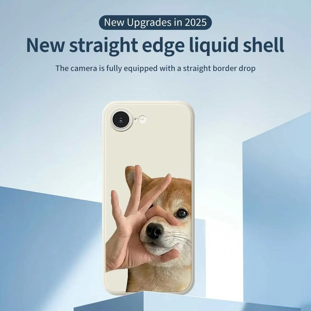 For iPhone 17e / 16e Case Pinch Dog Mouth Pattern Printing Straight Edge TPU Phone Back Cover - Beige - 3