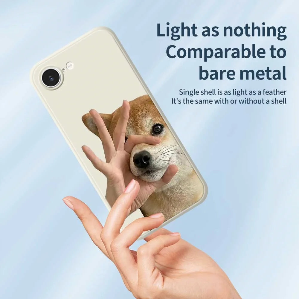 For iPhone 17e / 16e Case Pinch Dog Mouth Pattern Printing Straight Edge TPU Phone Back Cover - Beige - 4