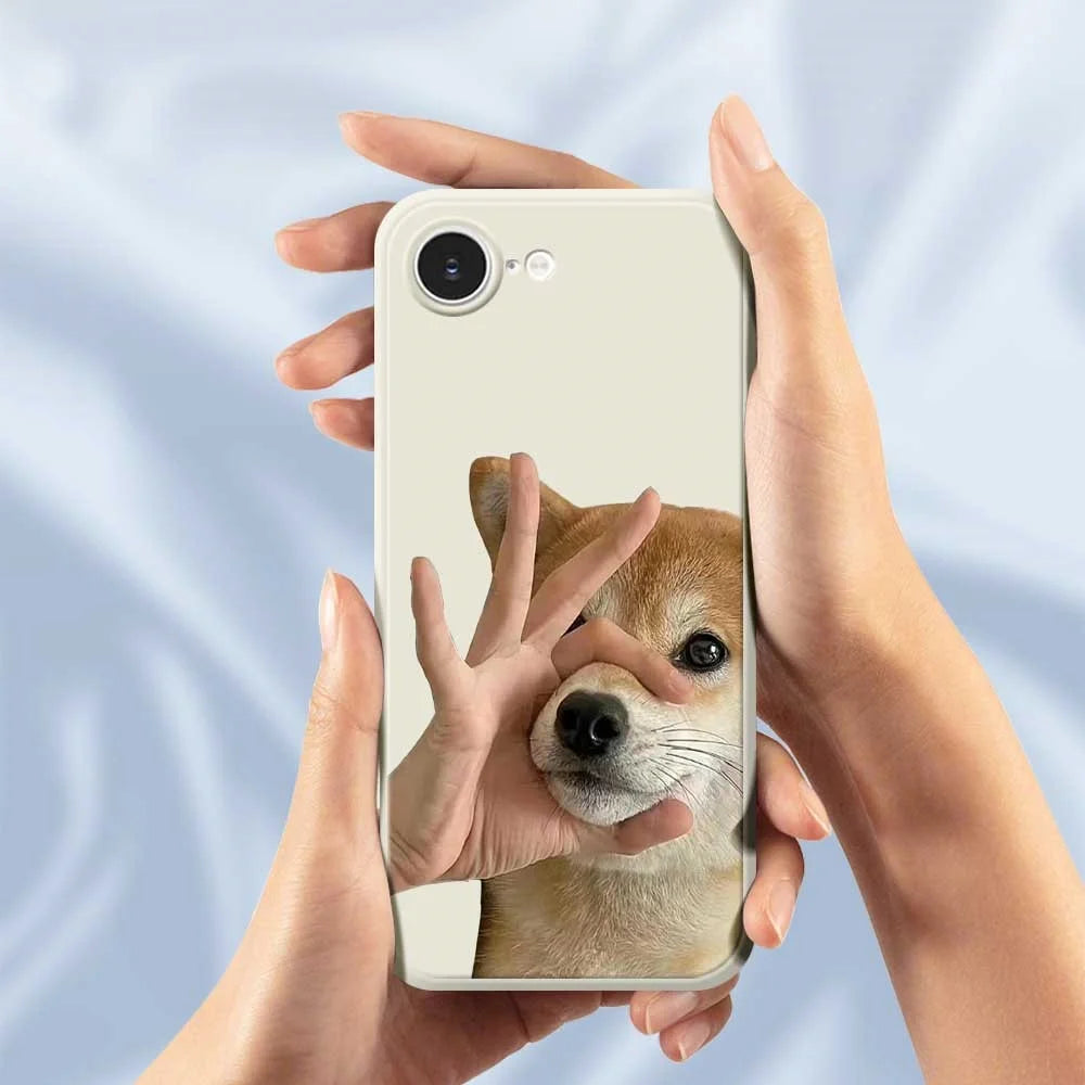 For iPhone 17e / 16e Case Pinch Dog Mouth Pattern Printing Straight Edge TPU Phone Back Cover - Beige - 5