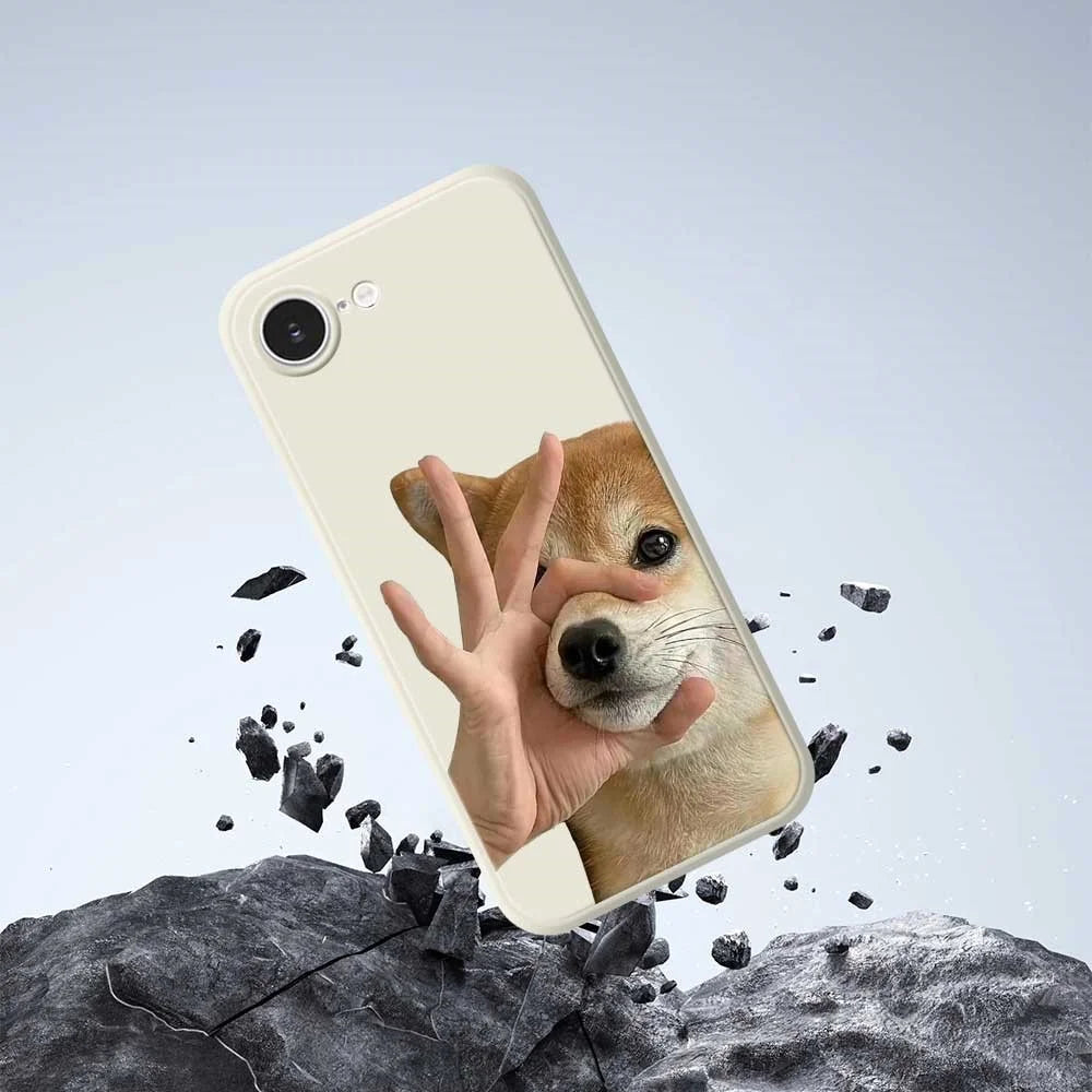 For iPhone 17e / 16e Case Pinch Dog Mouth Pattern Printing Straight Edge TPU Phone Back Cover - Beige - 6