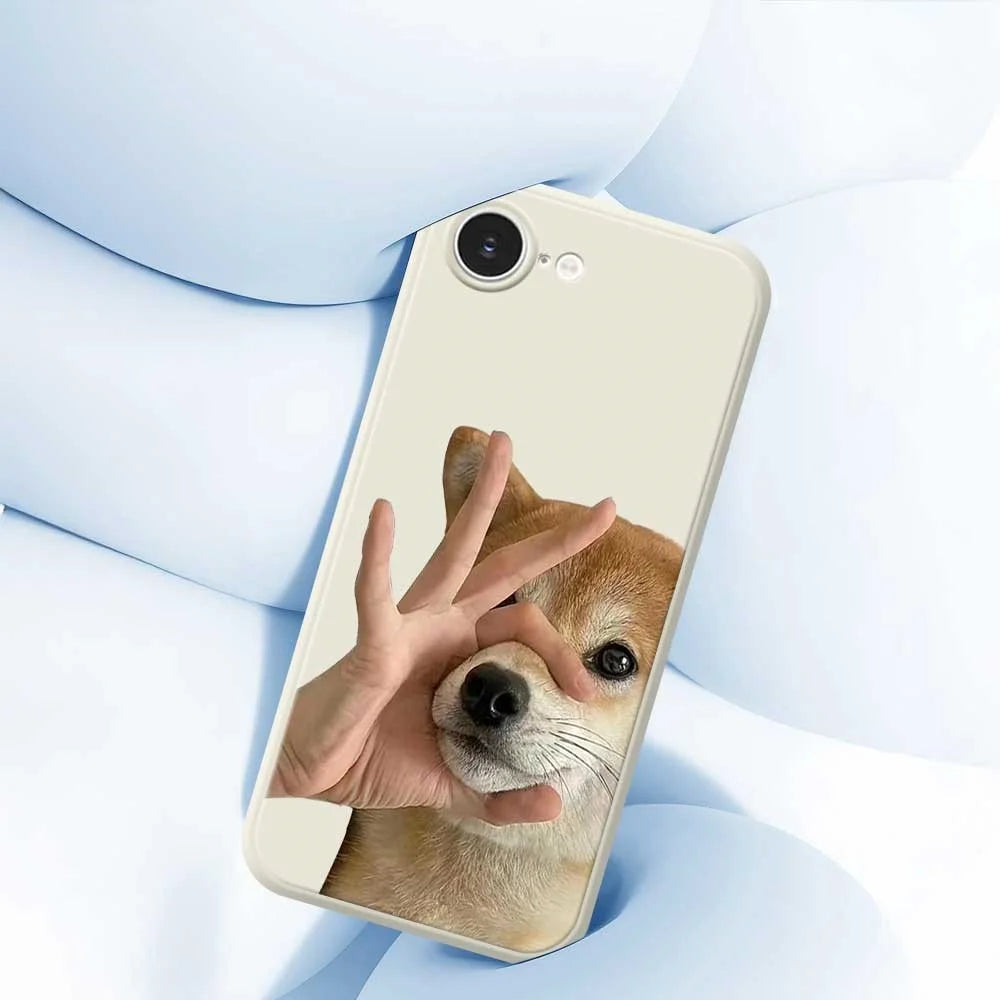 For iPhone 17e / 16e Case Pinch Dog Mouth Pattern Printing Straight Edge TPU Phone Back Cover - Beige - 7