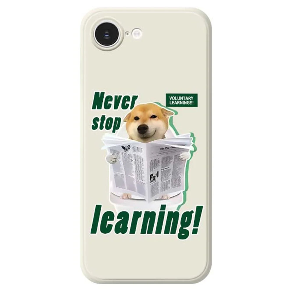 For iPhone 17e / 16e Case Learning Dog Pattern Printing Straight Edge TPU Phone Back Cover - Beige - 1
