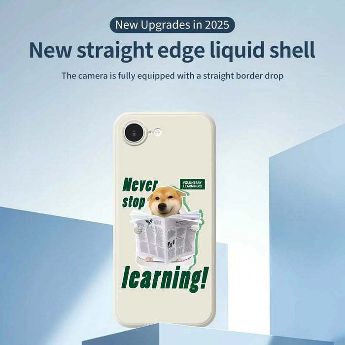 For iPhone 17e / 16e Case Learning Dog Pattern Printing Straight Edge TPU Phone Back Cover - Beige - 3