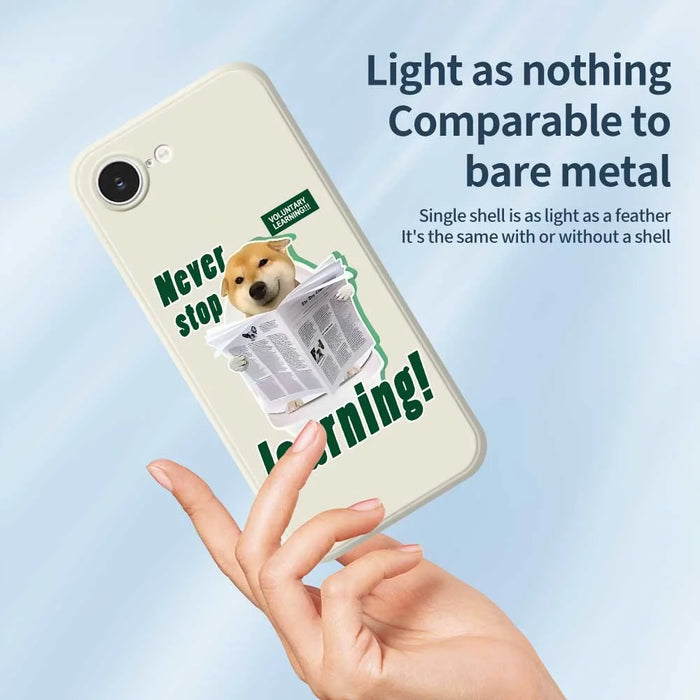 For iPhone 17e / 16e Case Learning Dog Pattern Printing Straight Edge TPU Phone Back Cover - Beige - 4