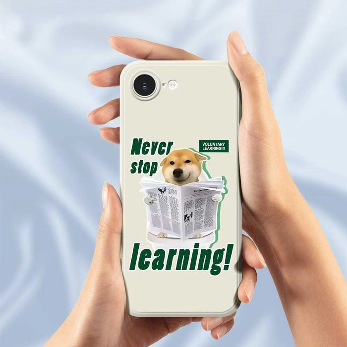 For iPhone 17e / 16e Case Learning Dog Pattern Printing Straight Edge TPU Phone Back Cover - Beige - 5