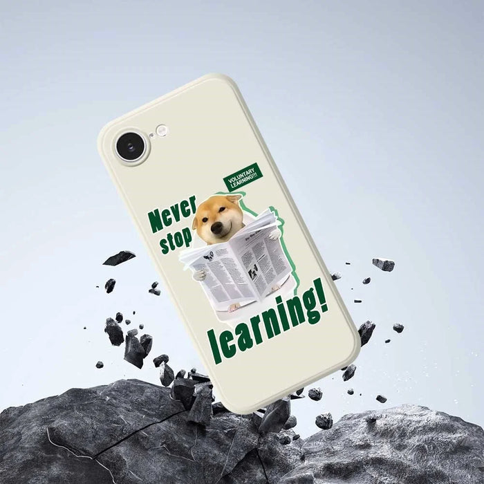 For iPhone 17e / 16e Case Learning Dog Pattern Printing Straight Edge TPU Phone Back Cover - Beige - 6