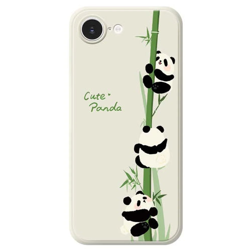 For iPhone 17e / 16e Case Panda Climbing Bamboo Pattern Printing Straight Edge TPU Phone Back Cover - Beige - 1